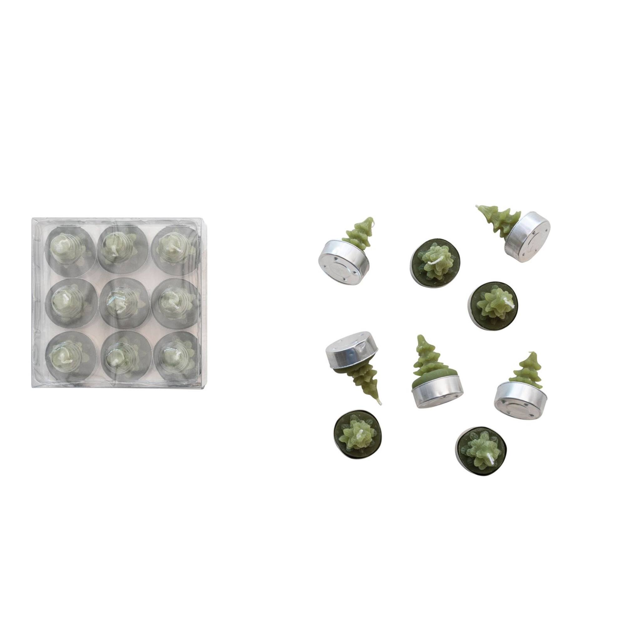 Unscented Cedar Green Tree Tea Lights, Set of 9